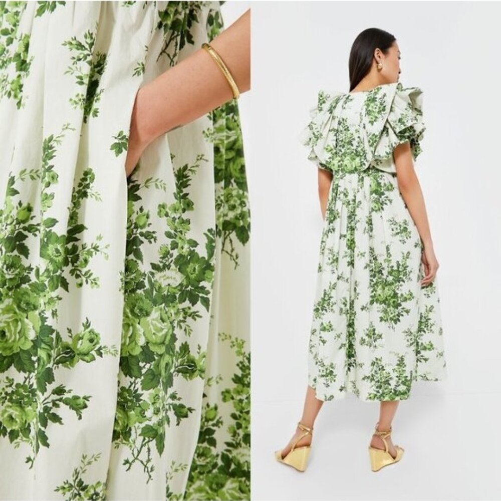 Tuckernuck NEW Limelight Bouquet Mariana Ruffle Formal Green Midi Dress Size S - Picture 3 of 11